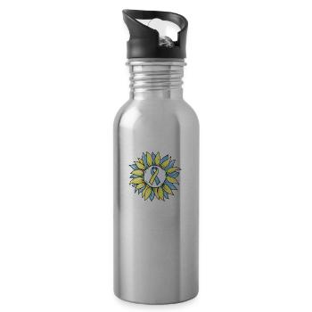 Sensibilisation au syndrome de Down I Ruban jaune bleu T21 - Gourde avec paille intégrée - argent clair - Droite