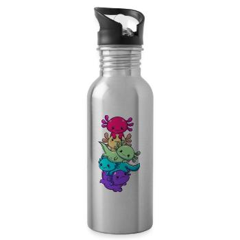 Subtle Gay Pride Flag Kawaii Axolotl LGBTQ - Water bottle with straw - silver - Right