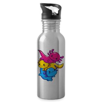 Subtle Pansexual Pride Flag Kawaii Axolotl LGBTQ - Water bottle with straw - silver - Right