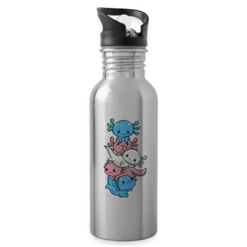 Subtle Transgender Pride Flag Kawaii Axolotl LGBTQ - Trinkflasche mit integriertem Trinkhalm - Lightsilver - Rechts