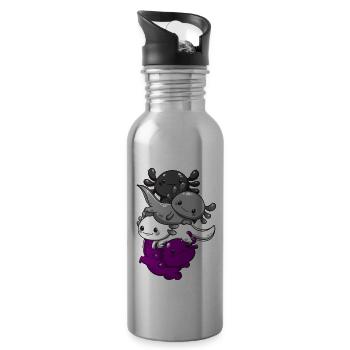 Subtle Asexual Pride Flag Kawaii Axolotl LGBTQ - Water bottle with straw - silver - Right