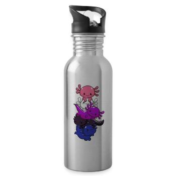 Subtle Genderfluid Flag Kawaii Axolotl LGBTQ - Water bottle with straw - silver - Right