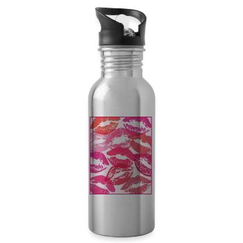 Coquette Esthétique Pink Kisses Valentines Day Lèvres - Gourde avec paille intégrée - argent clair - Droite