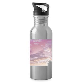 Vintage Pink Cloud Aesthetic Dreamcore Angelcore - Water bottle with straw - silver - Right