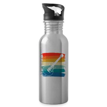 Retro Vintage Classic Guitar Instrument Guita - Water bottle with straw - silver - Right