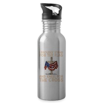 I Proudly Stand For The Flag Kneel For The Cross - Water bottle with straw - silver - Right