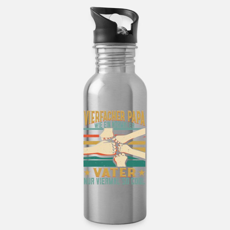 Vierfacher Papa Nachwuchs Vater 4 Kinder - Trinkflasche mit integriertem Trinkhalm - Lightsilver