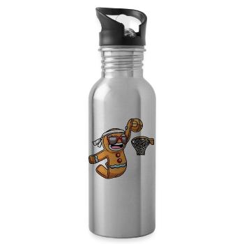 Lebkuchenmann Spielt Basketball Weihnachten - Trinkflasche mit integriertem Trinkhalm - Lightsilver - Rechts