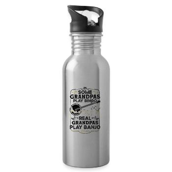 Banjo Grandpa Musician Guitar Bluegrass Banjo - Water bottle with straw - silver - Right