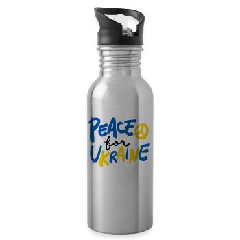 Stand with Ukraine Peace No War - Water bottle with straw - silver - Right