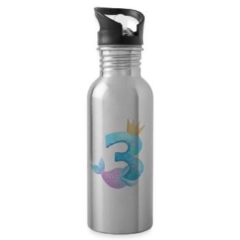 Birthday Mermaid Number 3 years old Baby child - Water bottle with straw - silver - Right