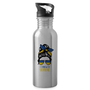 Stand with Ukraine Peace No War - Water bottle with straw - silver - Right