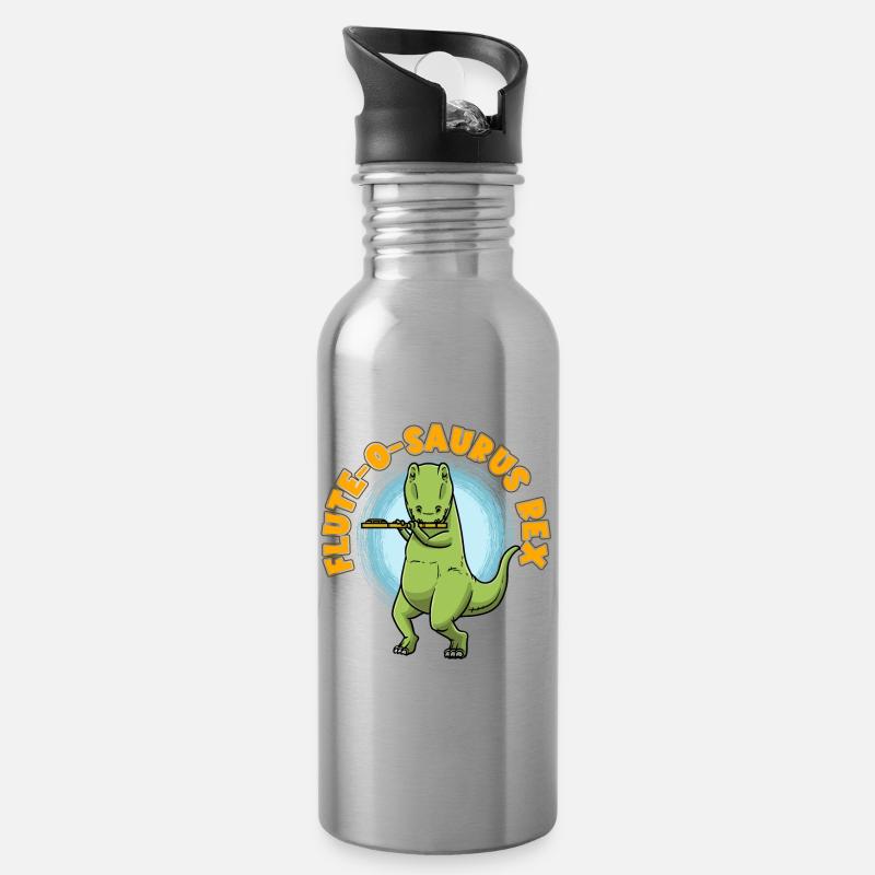 Flûte-o-saurus Rex T-Rex Flûte dinosaure - Gourde avec paille intégrée - argent clair