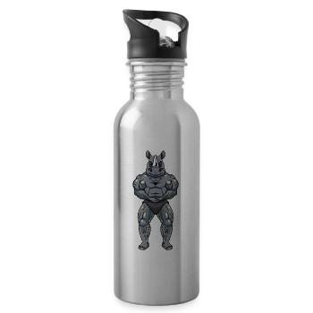 Rhino Fitness Gym Motivation - Water bottle with straw - silver - Right