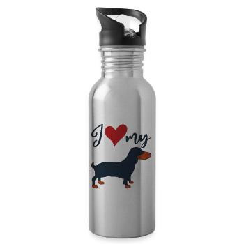 Amoureux des chiens J’aime mon teckel Teckel - Gourde avec paille intégrée - argent clair - Droite