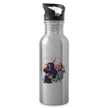 Halloween Ghost Spooky Evil Wait a Couple - Water bottle with straw - silver - Right