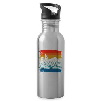 Retro Vintage Writer Professor Book Writing - Water bottle with straw - silver - Right