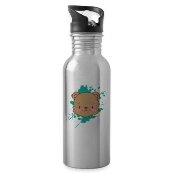 Bear Teddy in Japanese kawaii style animal - Water bottle with straw - silver - Right