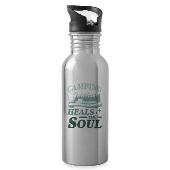 Camping heilt die Seele - Trinkflasche mit integriertem Trinkhalm - Lightsilver - Rechts