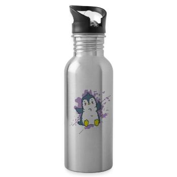 Pinguin freut sich im Kawaii Stil Tier - Trinkflasche mit integriertem Trinkhalm - Lightsilver - Rechts