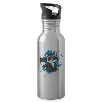 Waschbär im japanischen Kawaii Stil Tier - Trinkflasche mit integriertem Trinkhalm - Lightsilver - Rechts