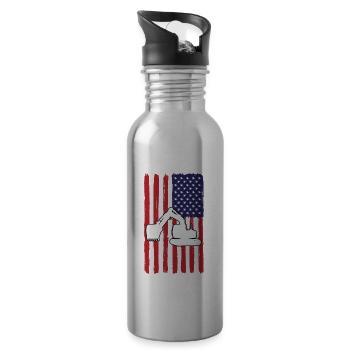 USA Flag Excavator Driver - Water bottle with straw - silver - Right
