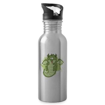 Fat Dragon Looks Funny Animal - Water bottle with straw - silver - Right