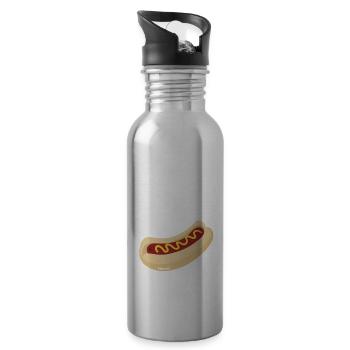 leckerer Hot Dog mit Senf im Brötchen - Trinkflasche mit integriertem Trinkhalm - Lightsilver - Rechts