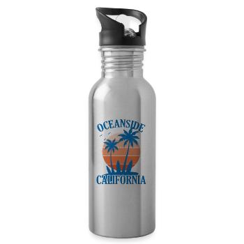 Oceanside California Surfing - Water bottle with straw - silver - Right