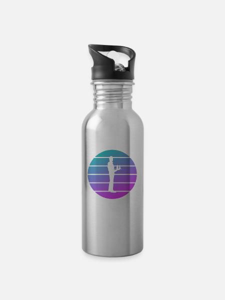 Retro Vintage Waiter Restaurant Serving - Water bottle with straw - silver
