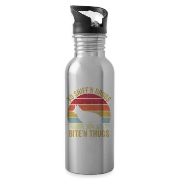 Polizist Polizeihund Vintage - Trinkflasche mit integriertem Trinkhalm - Lightsilver - Rechts