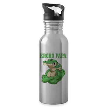 Kroko Papa Krokodil Vater und Baby Papa Vatertag - Trinkflasche mit integriertem Trinkhalm - Lightsilver - Rechts