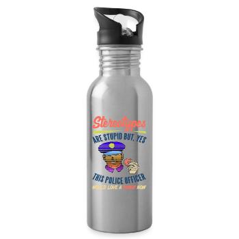 This Police Officer Love A Donut Funny Stereotypes - Water bottle with straw - silver - Right