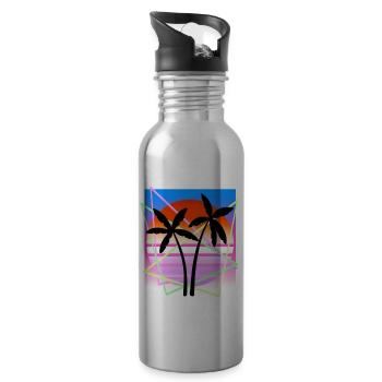 Cool Retro Palm Tree Island Vapor Wave Designs - Gourde avec paille intégrée - argent clair - Droite