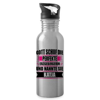 Erzgebirge Frau Namen Sachsen Katja - Trinkflasche mit integriertem Trinkhalm - Lightsilver - Rechts