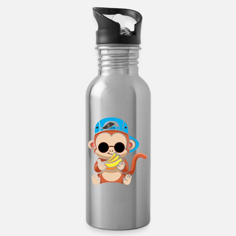 Just Freaking Love Monkeys And Bananas - Trinkflasche mit integriertem Trinkhalm - Lightsilver