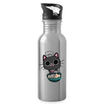 Kitty making Biscuits Cat Black - Water bottle with straw - silver - Right