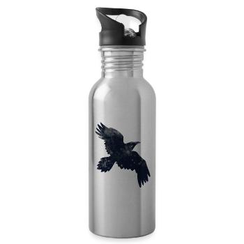 Retro Crow Flying Raven Distressed Flying Bird - Trinkflasche mit integriertem Trinkhalm - Lightsilver - Rechts