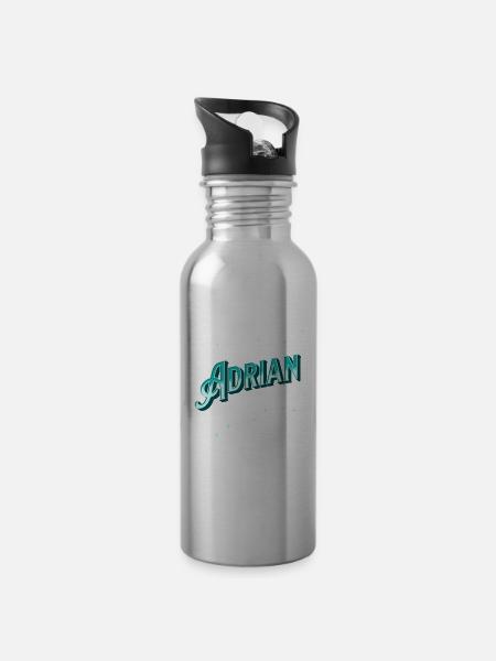 Adrian Namen personalisiert - Trinkflasche mit integriertem Trinkhalm - Lightsilver