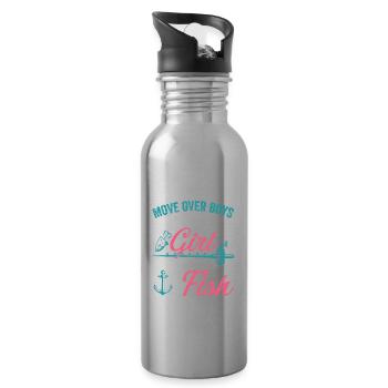 Fishing Girls Rod Fisher Fish Fisherman Fishing - Water bottle with straw - silver - Right