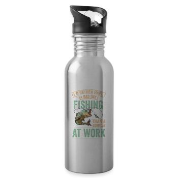 I would rather fish rod fisher fish fisherman - Water bottle with straw - silver - Right