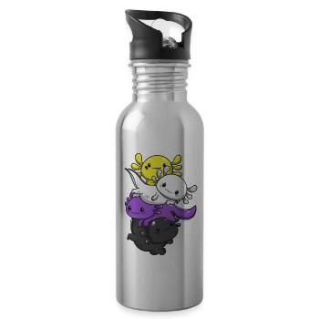 Nichtbinärer Stolz Kawaii Axolotl Haufen Nichtbinä - Trinkflasche mit integriertem Trinkhalm - Lightsilver - Rechts