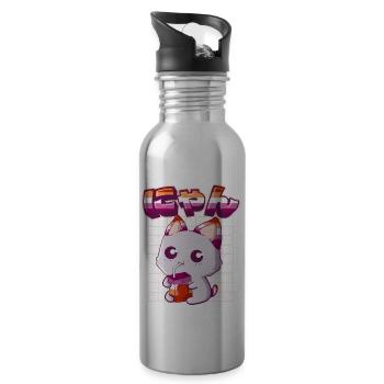 Lesbischer Stolz Homosexuell Kawaii Katze Erdbeerm - Trinkflasche mit integriertem Trinkhalm - Lightsilver - Rechts