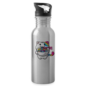 Pansexual Pride Kawaii Cat Ramen Noodles Tripes - Gourde avec paille intégrée - argent clair - Droite