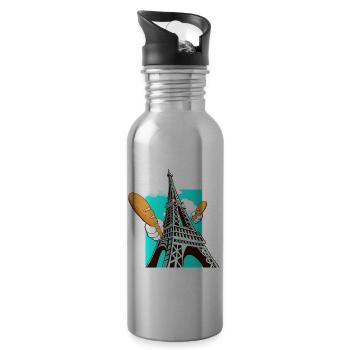 Funny Eiffel Tower French Bread Baguette - Water bottle with straw - silver - Right