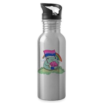 Bisexual Pride Bi Kawaii Frog Mushroom Bisexual Fl - Gourde avec paille intégrée - argent clair - Droite