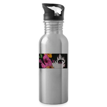 Bloomcore Esthétique Anime Fille Yeux Flower Co - Gourde avec paille intégrée - argent clair - Droite