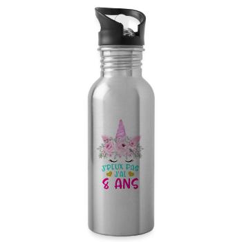 Enfant T Shirt 8 Ans Fille Anniversaire Cadeau - Water bottle with straw - silver - Right