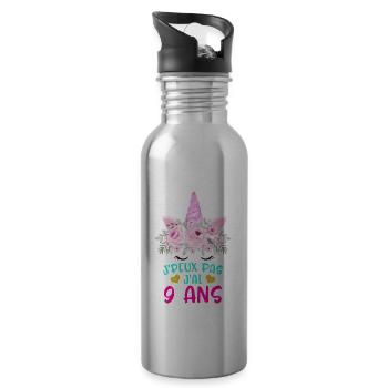 Enfant T Shirt 9 Ans Fille Anniversaire Cadeau - Water bottle with straw - silver - Right