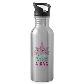Enfant T Shirt 4 Ans Fille Anniversaire Cadeau - Water bottle with straw - silver - Right